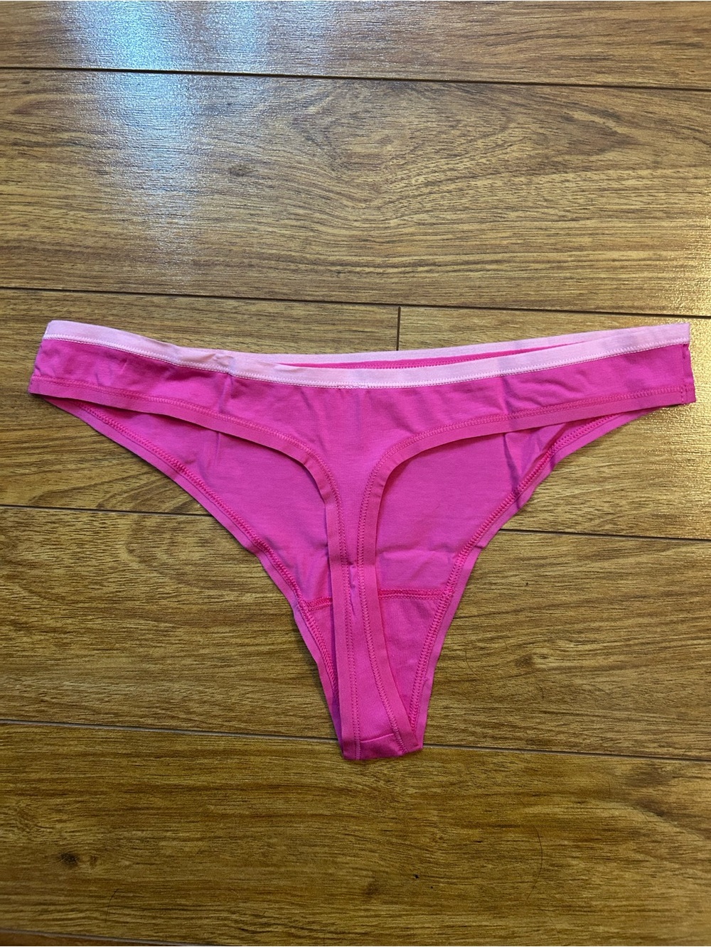 Women's Hot Pink Cotton Thong Bikini Panty Well Worn - Picture 2 of 2